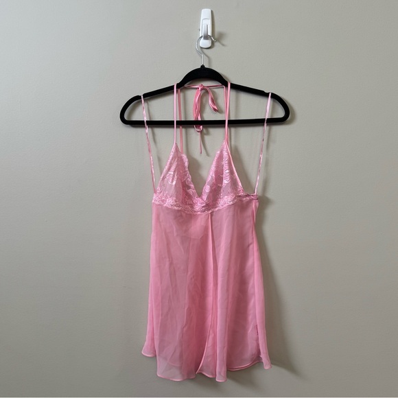 La SENZA Other - La Senza Y2K pink lace mesh babydoll halter neck tie lingerie cami top